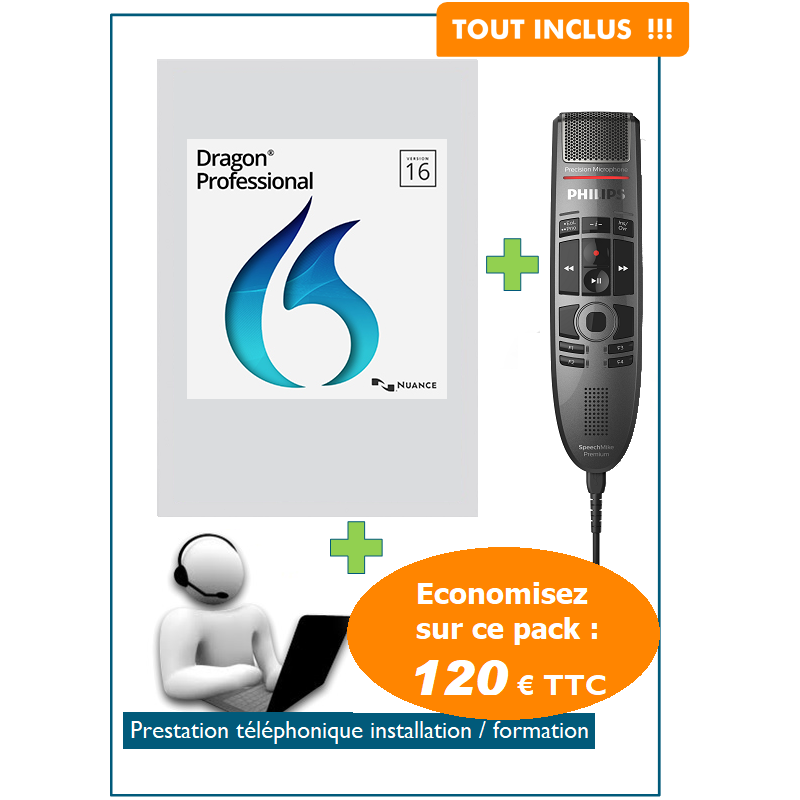 Ensemble professionnel : Microphone Philips + Dragon Pro + Formation
