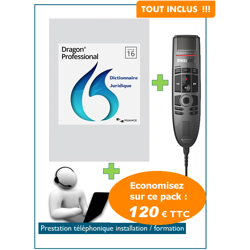 Ensemble Juridique Microphone Philips + Dragon Pro + Formation